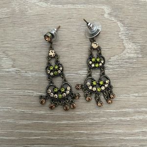 Chandelier earrings with green/pink/brown stones